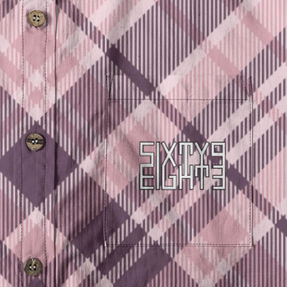 Sixty Eight 93 Logo White & Black Lavender Plaid Cotton Button Up Shirt