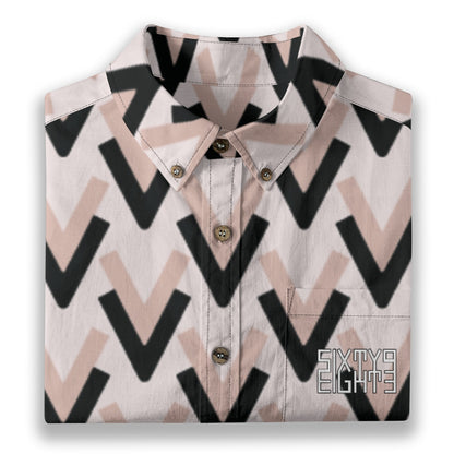 Sixty Eight 93 Logo White & Black V Cotton Button Up Shirt