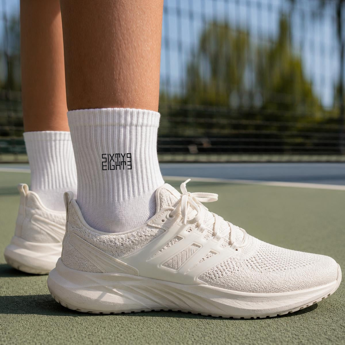 Sixty Eight 93 Logo Black White Embroidery Cotton Sports Quarter Socks