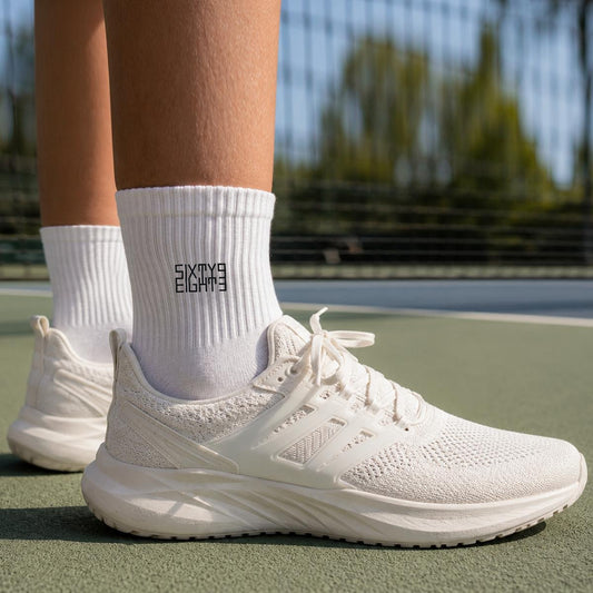 Sixty Eight 93 Logo Black White Embroidery Cotton Sports Quarter Socks