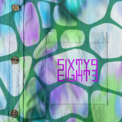 Sixty Eight 93 Logo Purple Stained Cells Cotton Button Up Shirt