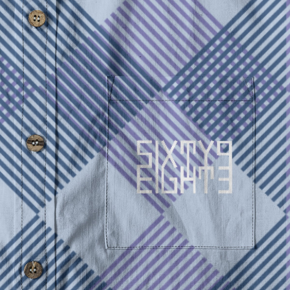 Sixty Eight 93 Logo White Shadow Pastel Blue Cotton Button Up Shirt