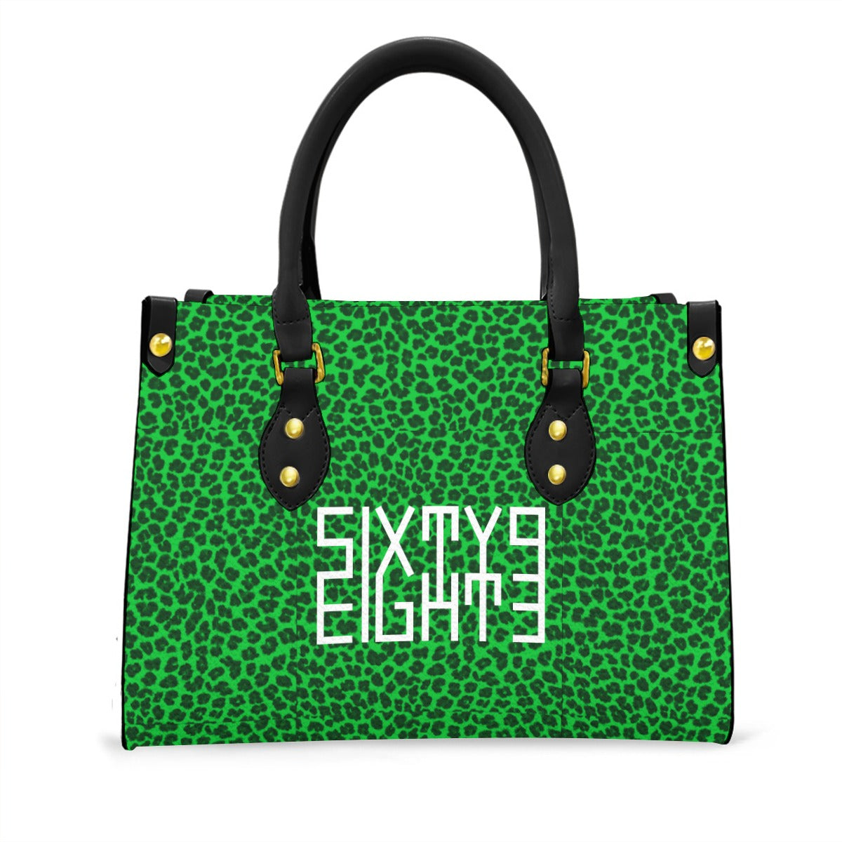 Sixty Eight 93 Logo White Cheetah Lime Green Women's Tote Bag With Black Handle