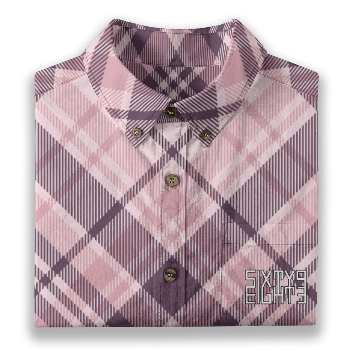 Sixty Eight 93 Logo White & Black Lavender Plaid Cotton Button Up Shirt