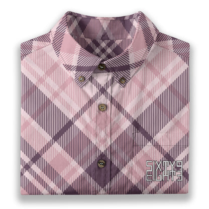 Sixty Eight 93 Logo White & Black Lavender Plaid Cotton Button Up Shirt