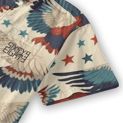 Sixty Eight 93 Logo Black Star and Eagles Cotton Button Up Shirt