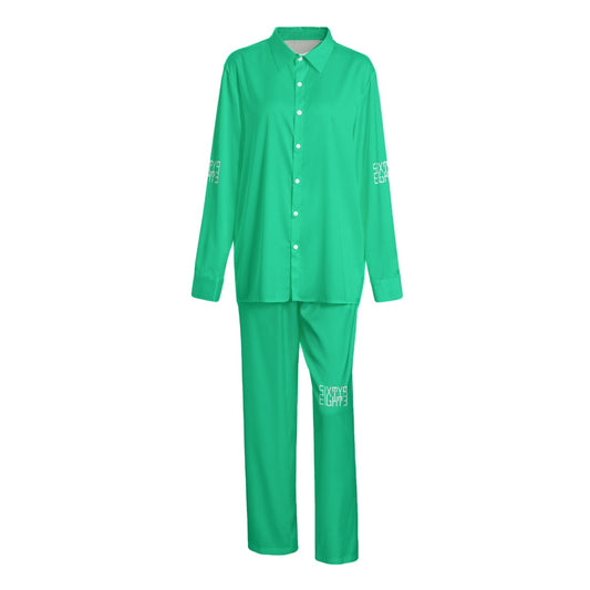 Sixty Eight 93 Logo White Sea Green Unisex Imitation Silk Pajama Set