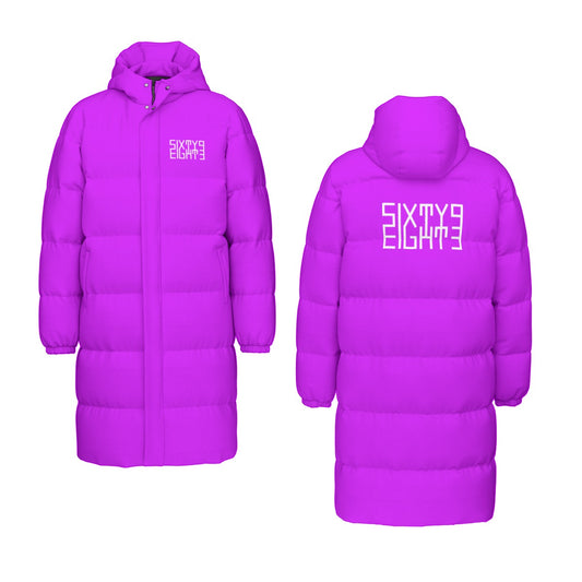 Sixty Eight 93 Logo White Grape Unisex Long Puff Jacket