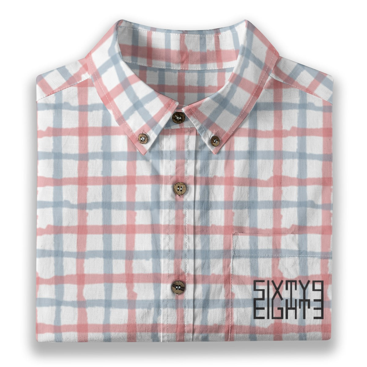 Sixty Eight 93 Logo Black Cadet Blue & Parrot Pink Cotton Button Up Shirt