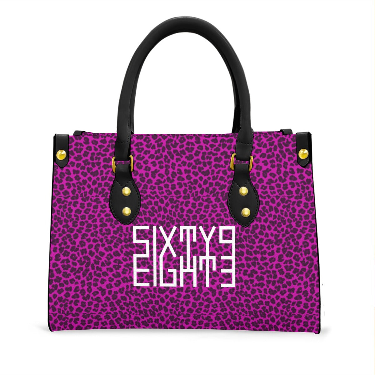 Sixty Eight 93 Logo White Cheetah Fuchsia Women's Tote Bag With Black Handle