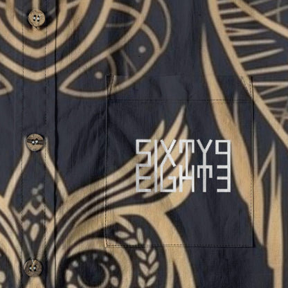 Sixty Eight 93 Logo White Desert Sand Owl Cotton Button Up Shirt