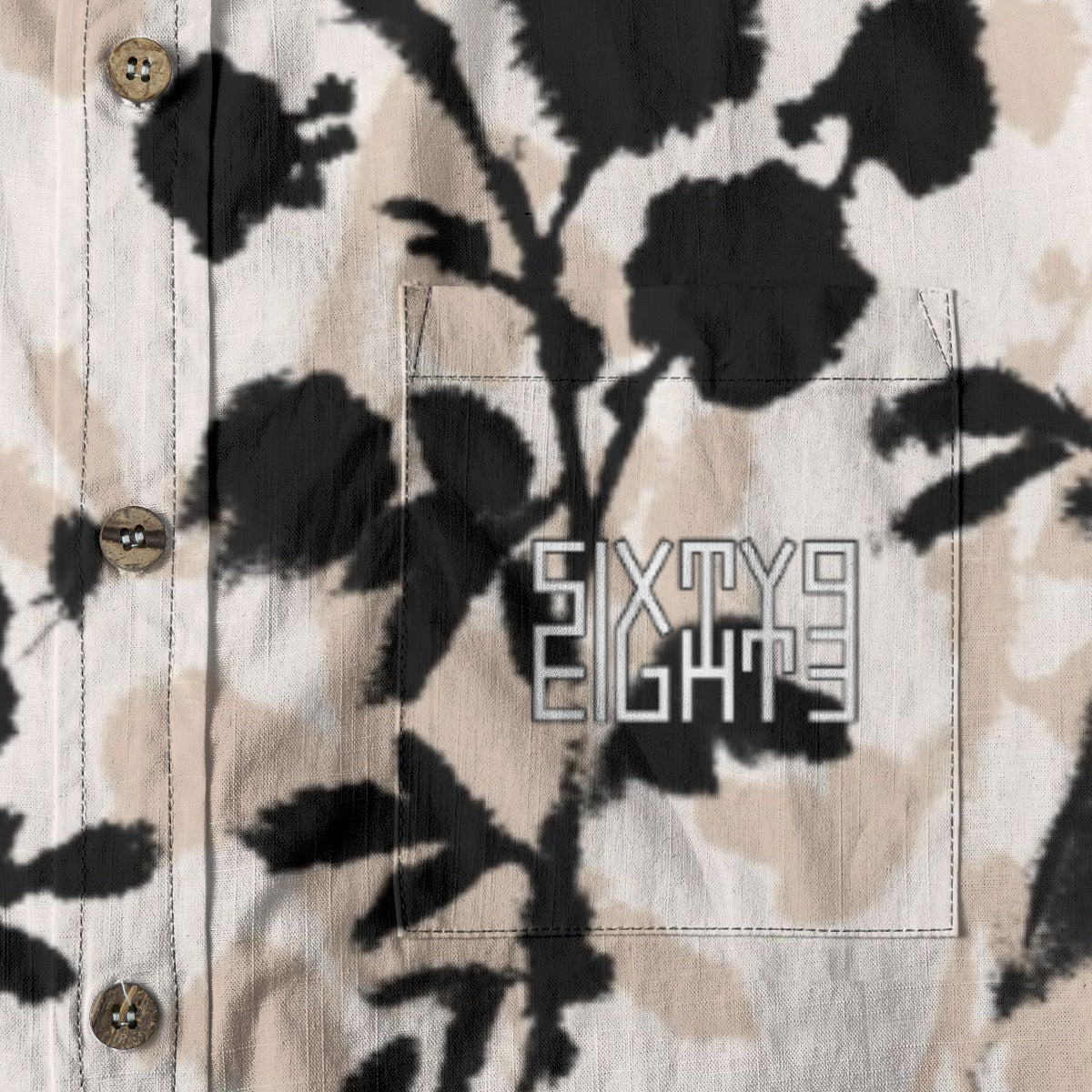 Sixty Eight 93 Logo White & Black Coffee Rose Cotton Button Up Shirt