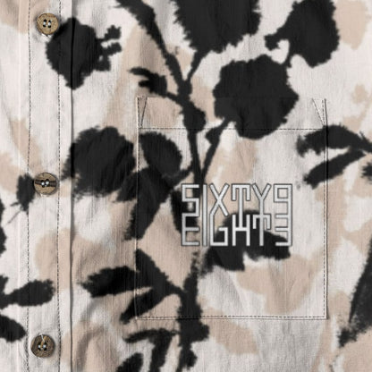 Sixty Eight 93 Logo White & Black Coffee Rose Cotton Button Up Shirt
