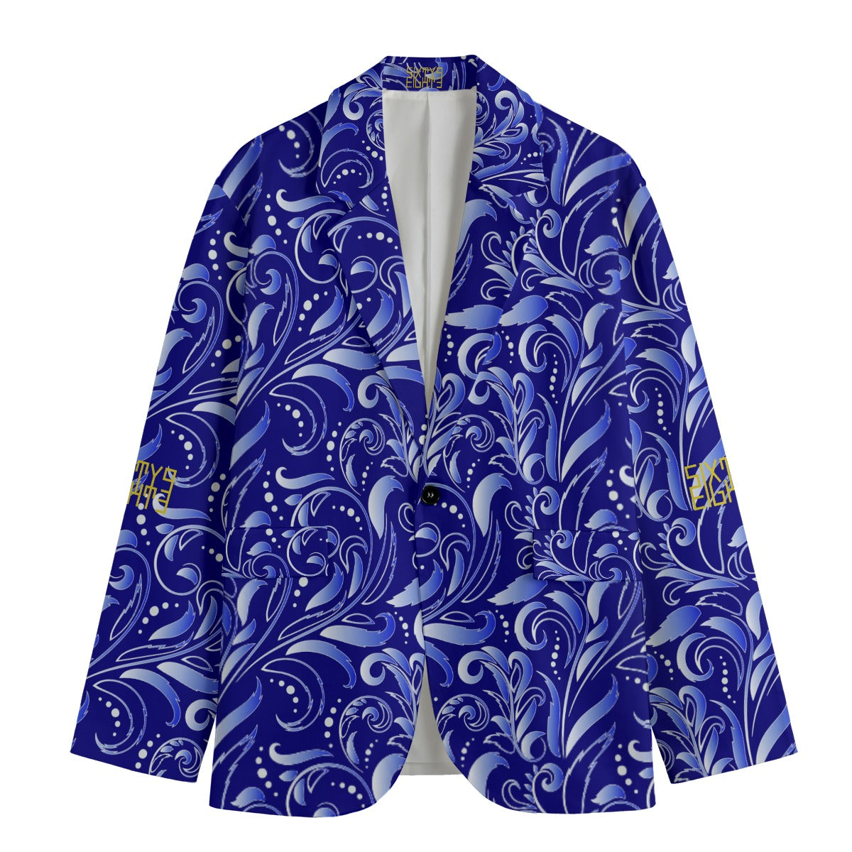 Sixty Eight 93 Floral Blue Men's Casual Flat Lapel Collar Blazer