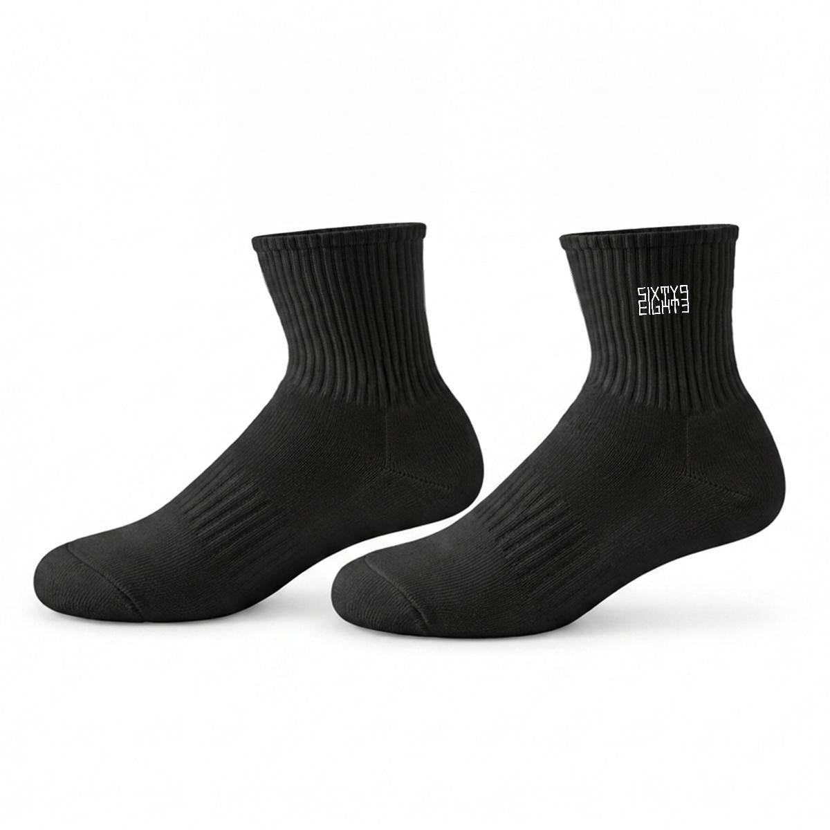 Sixty Eight 93 Logo White Black Embroidery Cotton Sports Quarter Socks