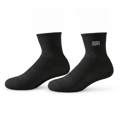Sixty Eight 93 Logo White Black Embroidery Cotton Sports Quarter Socks