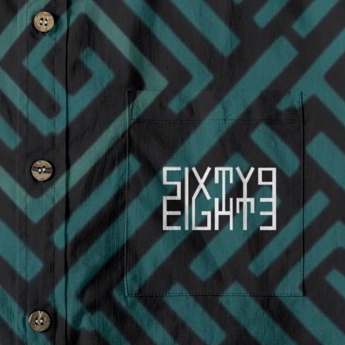 Sixty Eight 93 Logo White Myrtle Green & Eerie Black Cotton Button Up Shirt