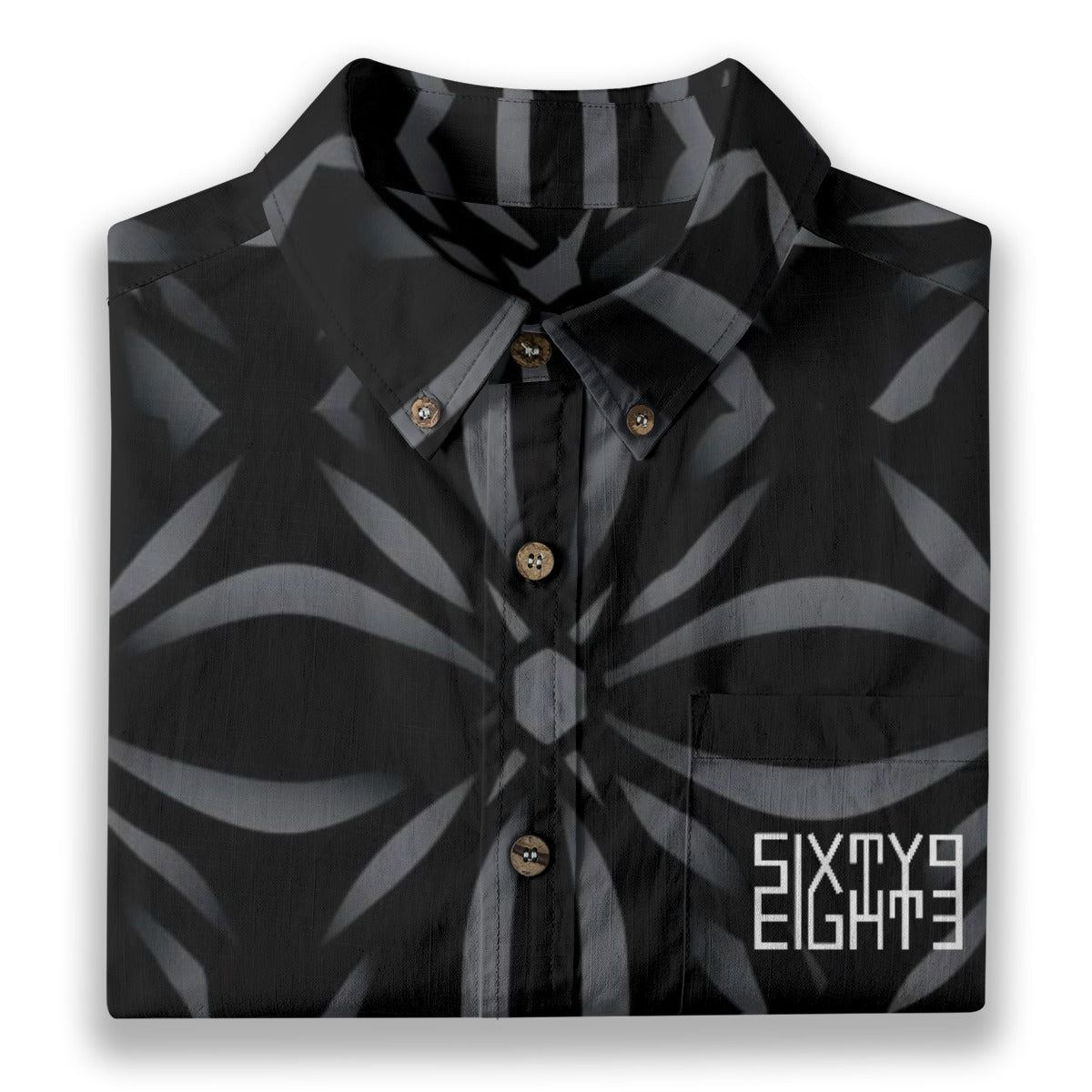 Sixty Eight 93 Logo White Sonic Silver & Black Cotton Button Up Shirt