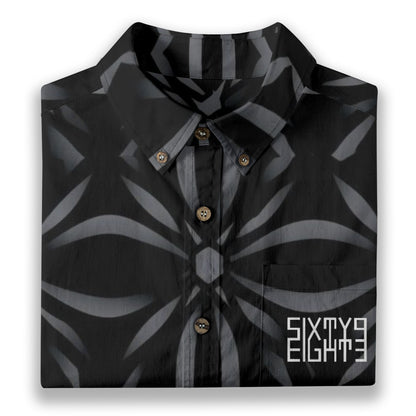 Sixty Eight 93 Logo White Sonic Silver & Black Cotton Button Up Shirt