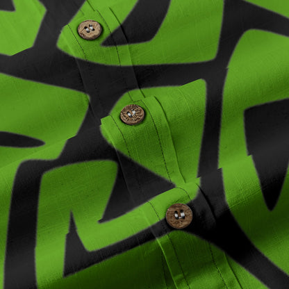 Sixty Eight 93 Logo White Groovy Green & Black Cotton Button Up Shirt