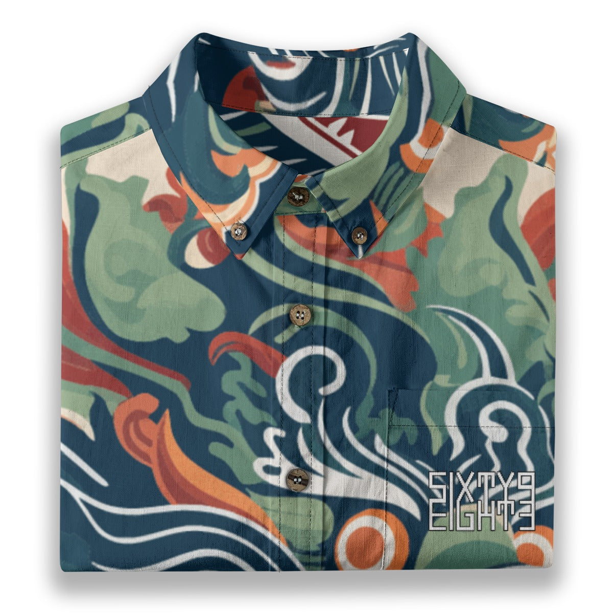 Sixty Eight 93 Logo White & Black Eternal Dragon Cotton Button Up Shirt