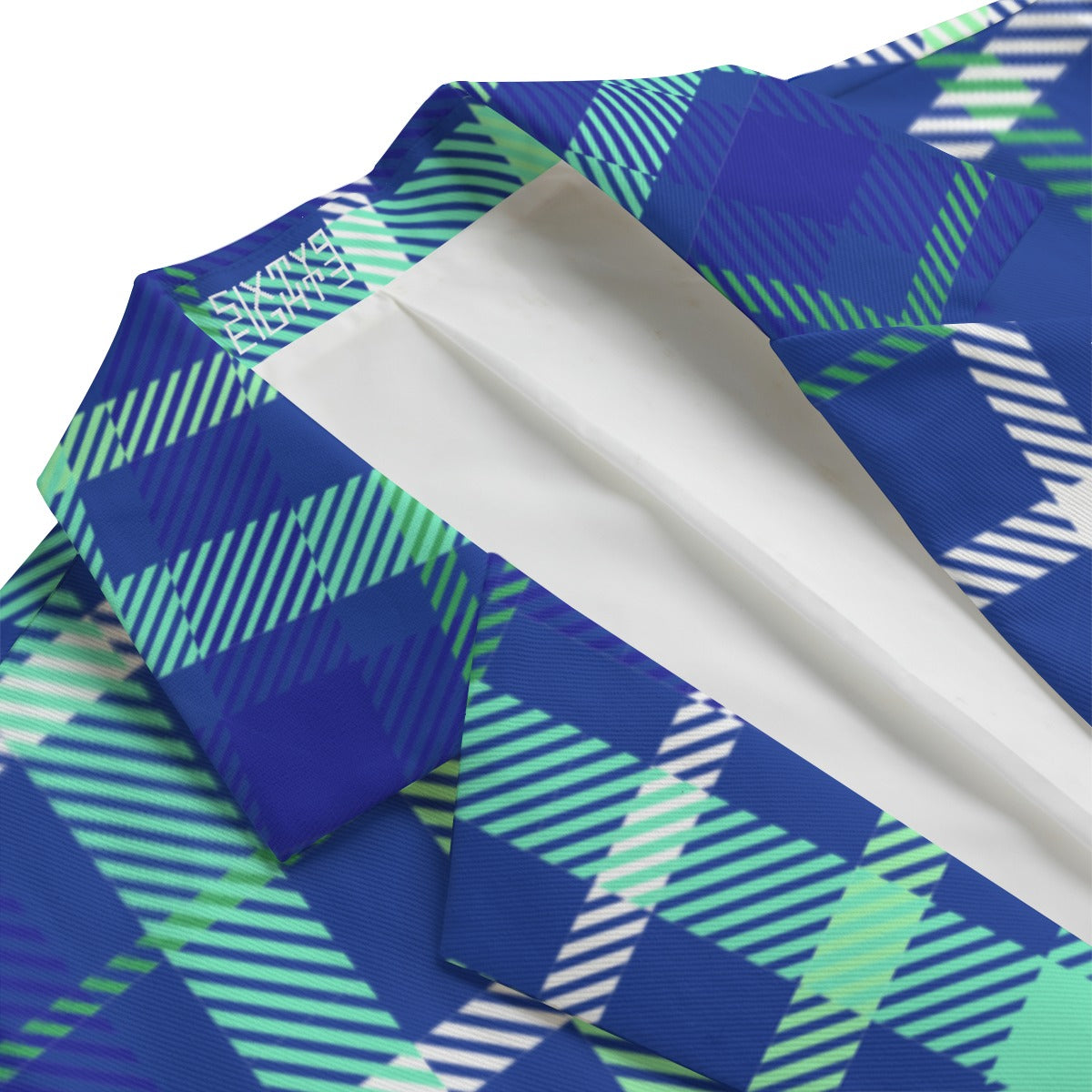 Sixty Eight 93 Checkered Blue & Sea Green Men's Casual Flat Lapel Collar Blazer