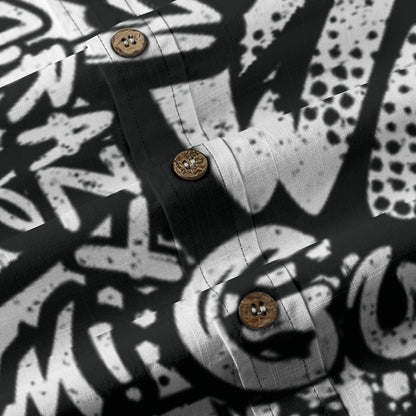 Sixty Eight 93 Logo White & Black Motive Cotton Button Up Shirt