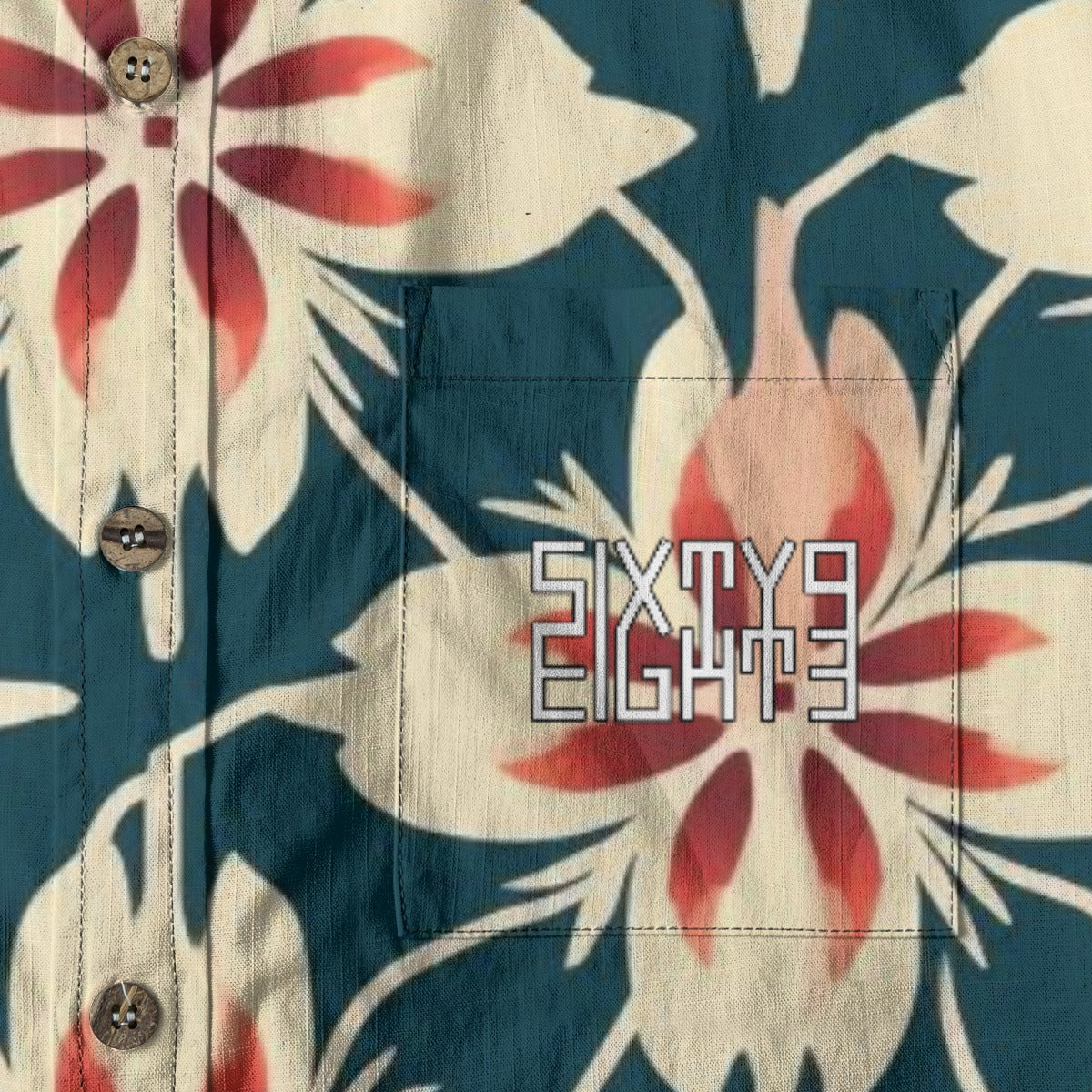 Sixty Eight 93 Logo White & Black Champagne Blue Topaz Cotton Button Up Shirt
