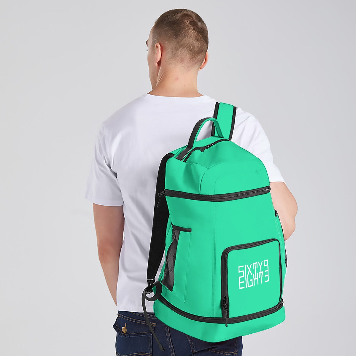 Sixty Eight 93 Logo White Sea Green Multifunctional Oxford Backpack