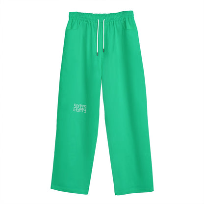 Sixty Eight 93 Logo White Sea Green Unisex Straight Casual Pants