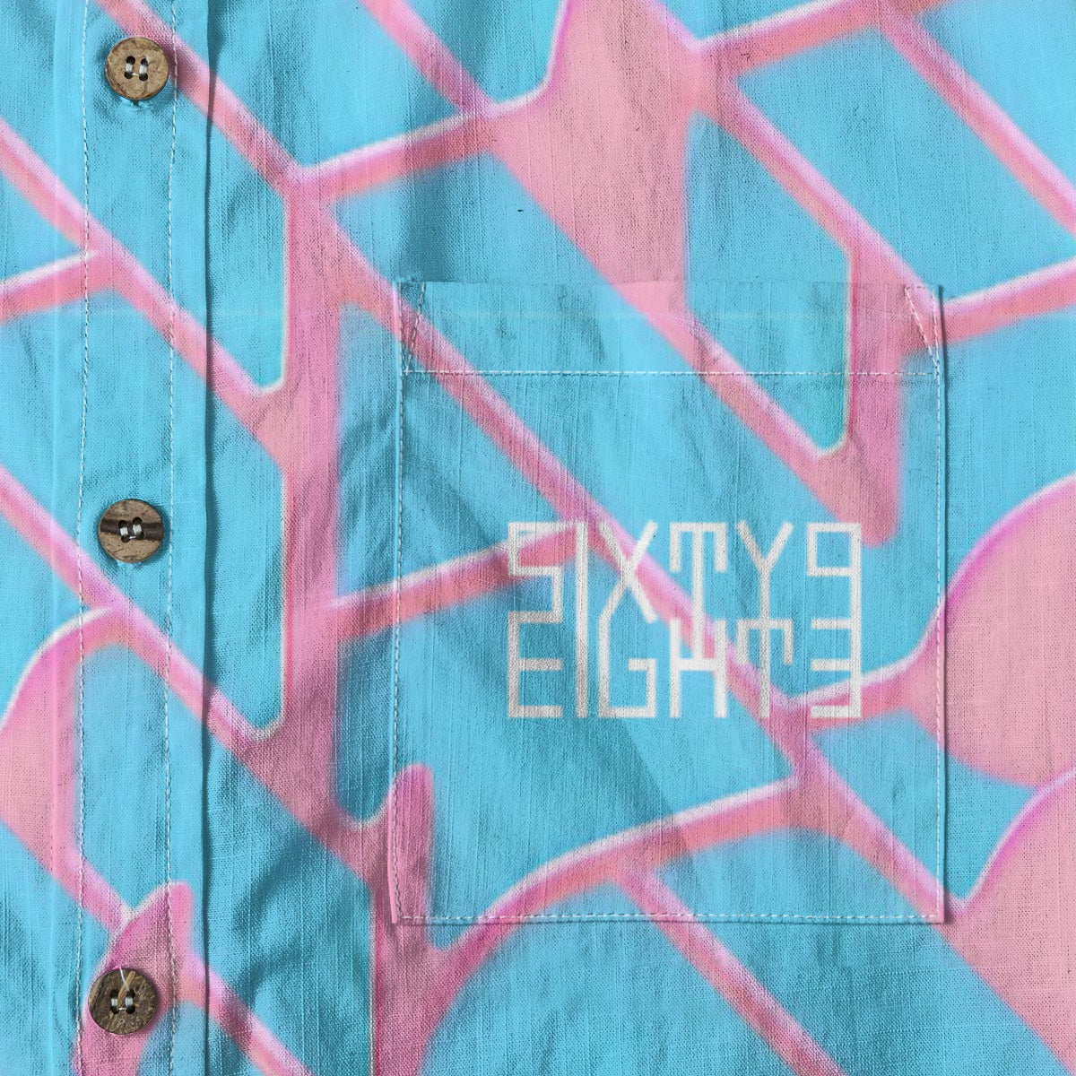 Sixty Eight 93 Logo White Sky Blue Bubblegum Cotton Button Up Shirt