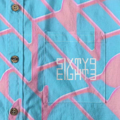 Sixty Eight 93 Logo White Sky Blue Bubblegum Cotton Button Up Shirt