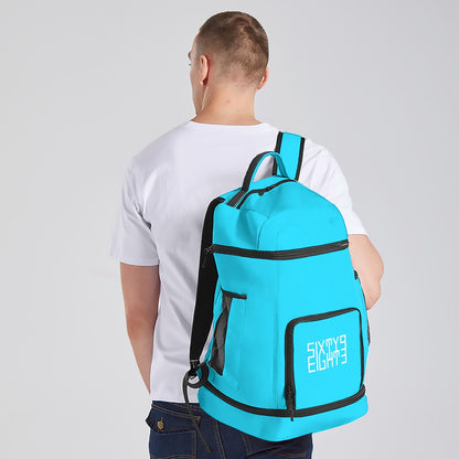 Sixty Eight 93 Logo White Aqua Blue Multifunctional Oxford Backpack