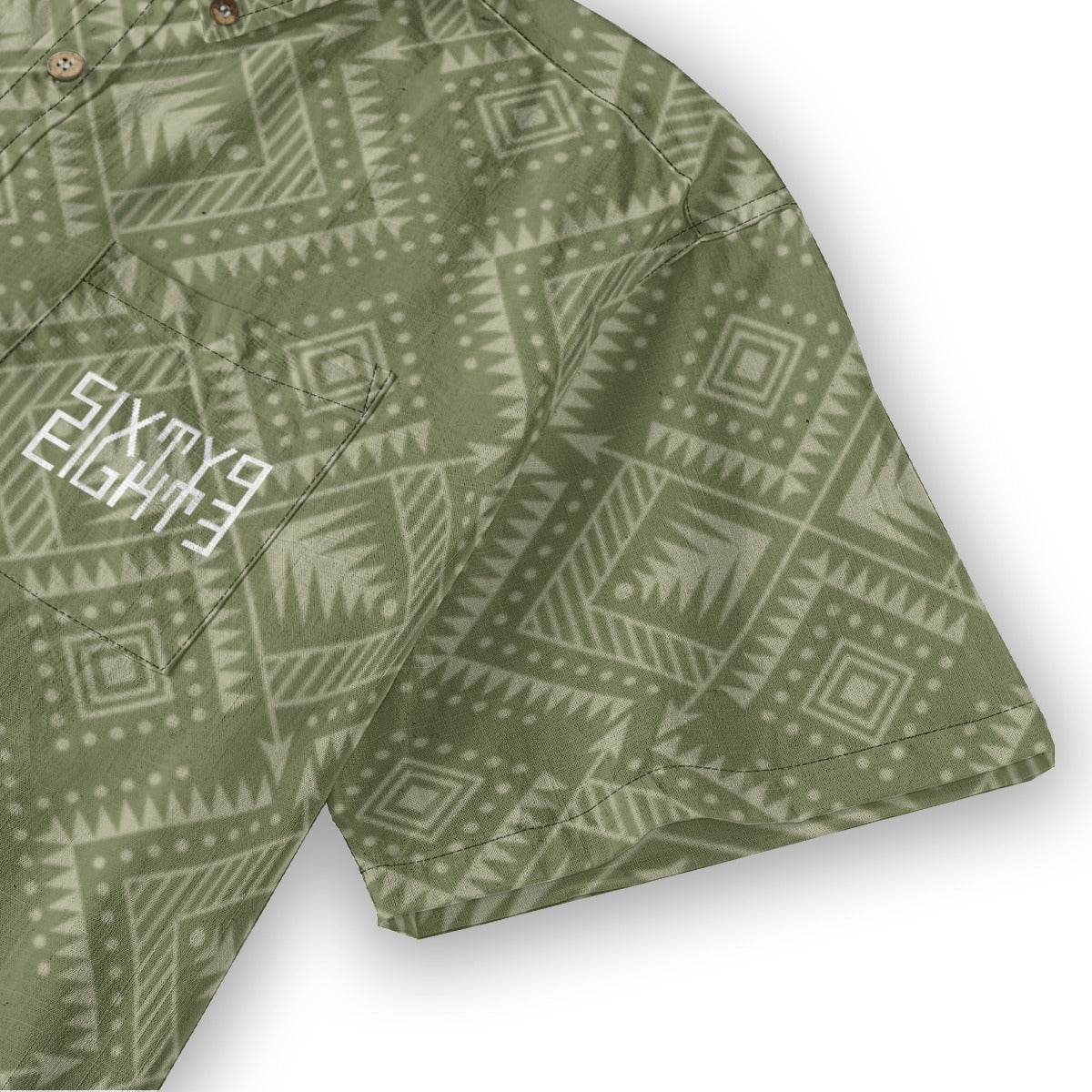 Sixty Eight 93 Logo White Camo Green Grullo Cotton Button Up Shirt