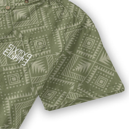 Sixty Eight 93 Logo White Camo Green Grullo Cotton Button Up Shirt