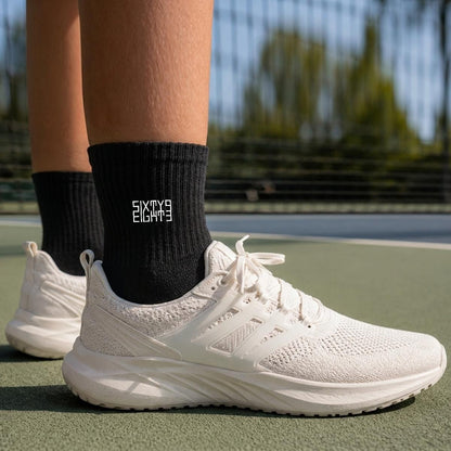 Sixty Eight 93 Logo White Black Embroidery Cotton Sports Quarter Socks