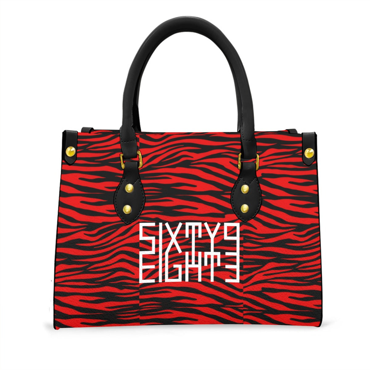 Sixty Eight 93 Logo White Zebra Red Women's Tote Bag With Black Handle