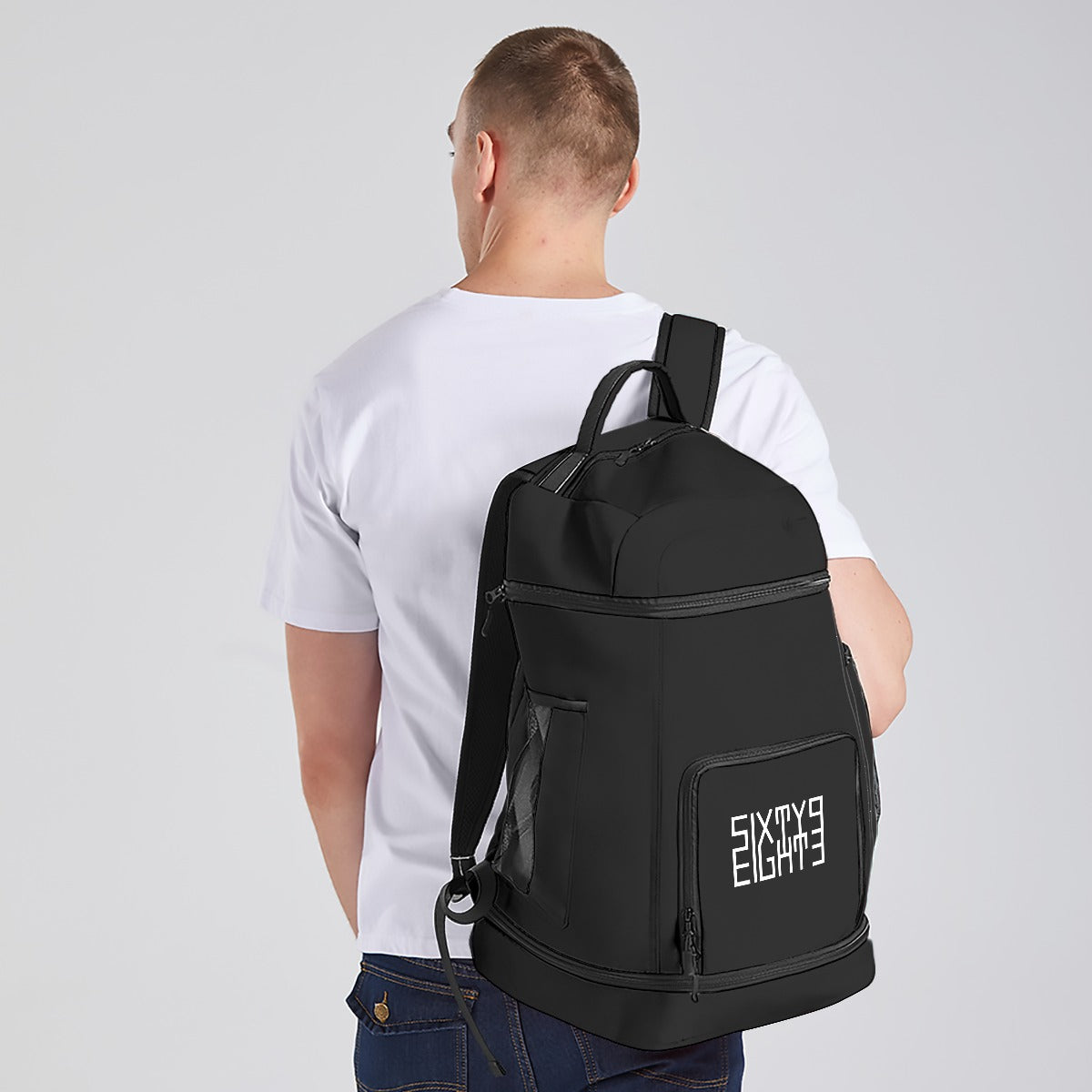 Sixty Eight 93 Logo White Black Multifunctional Oxford Backpack