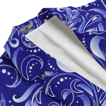 Sixty Eight 93 Floral Blue Men's Casual Flat Lapel Collar Blazer