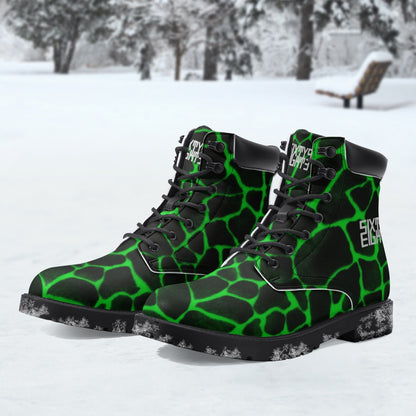 Sixty Eight 93 Logo White Boa Black Lime Leather Boots