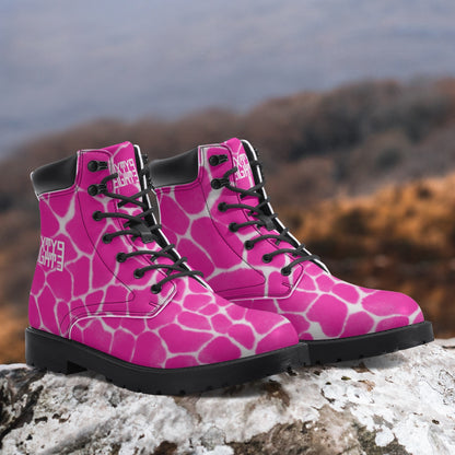 Sixty Eight 93 Logo White Boa Fuchsia Crème Leather Boots