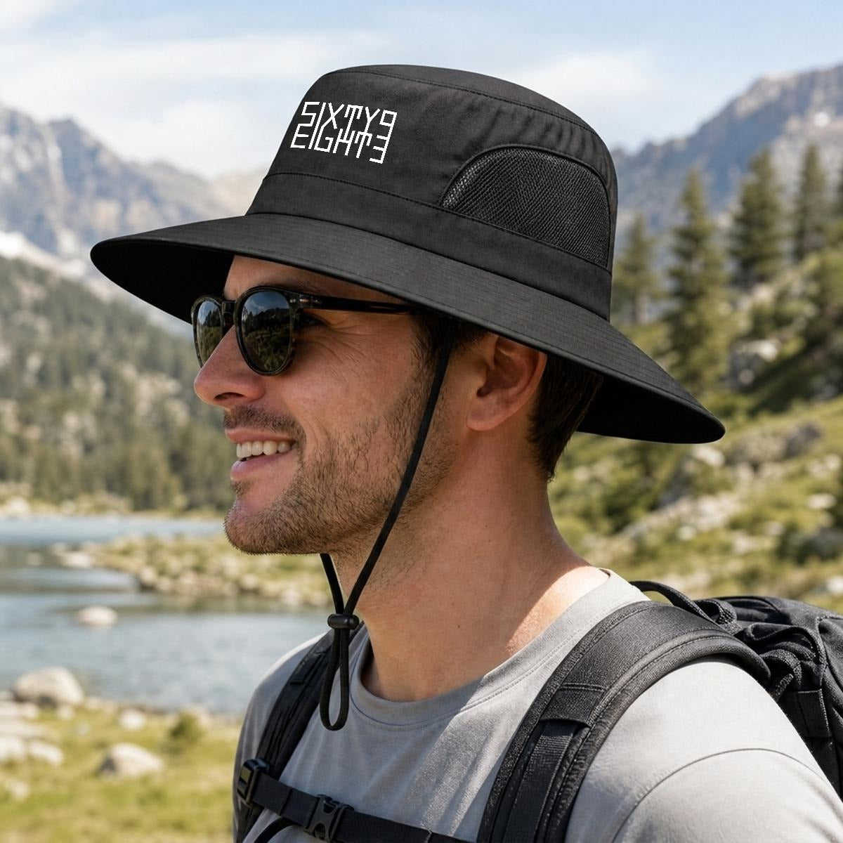 Sixty Eight 93 Logo White UPF 50+ Wide Brim Outdoor Sun Hat