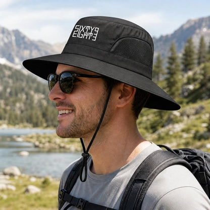 Sixty Eight 93 Logo White UPF 50+ Wide Brim Outdoor Sun Hat