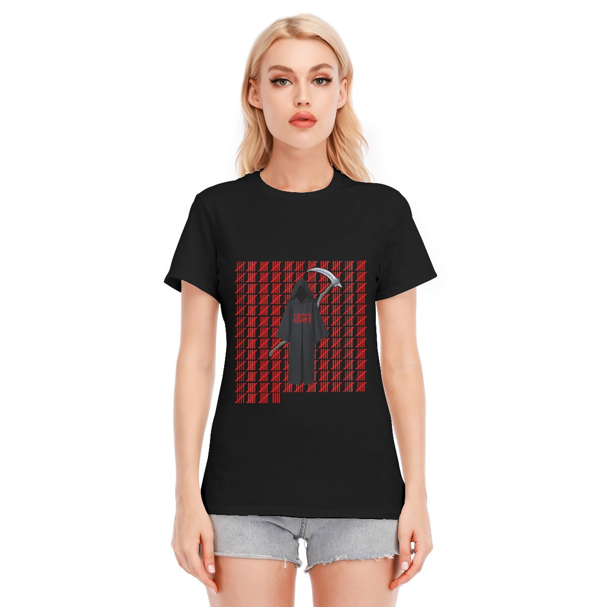 Sixty Eight 93 Logo Red Grim Reaper Unisex O-Neck Short Sleeve Tee