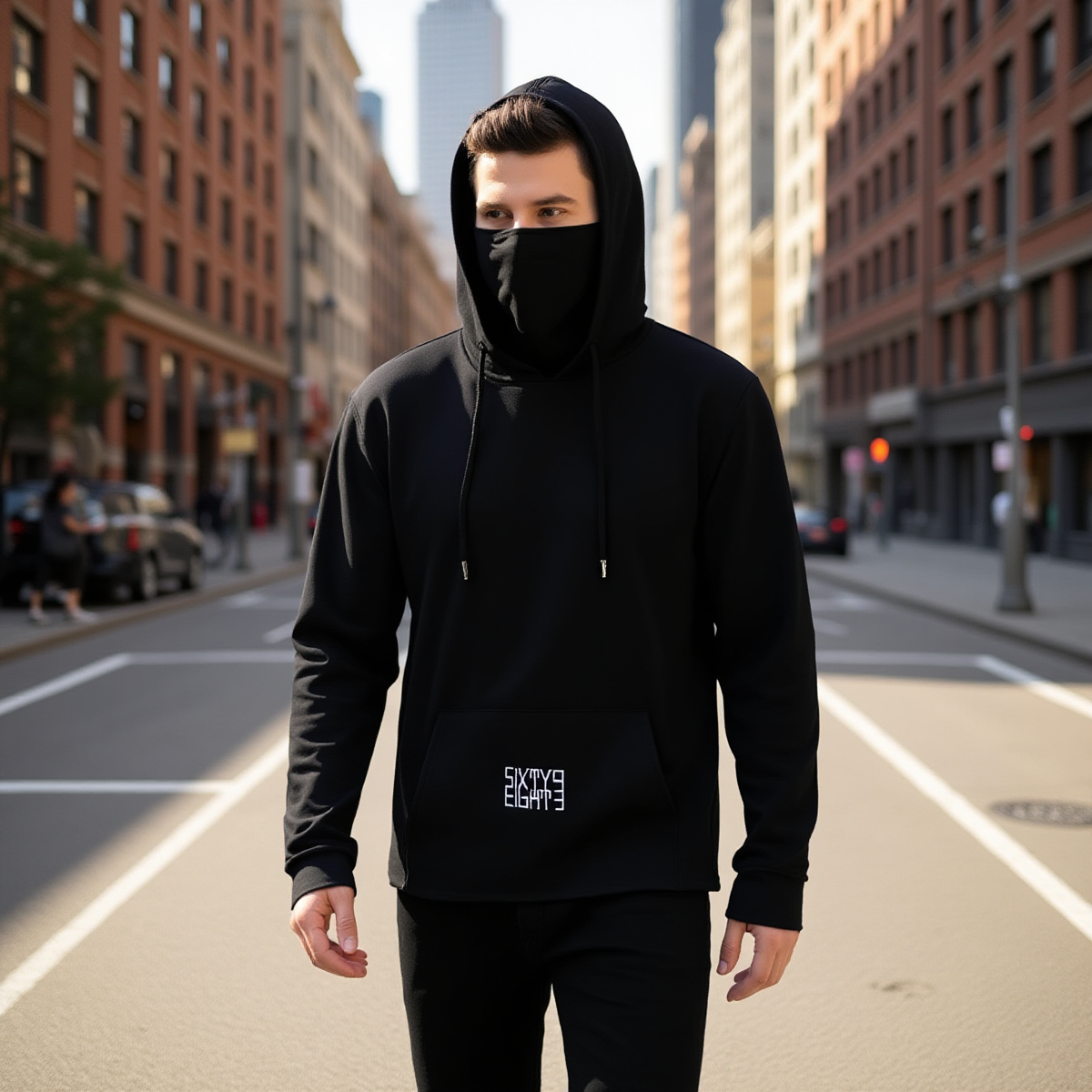 Sixty Eight 93 Black Men's Heavy Fleece Hoodie With Mask