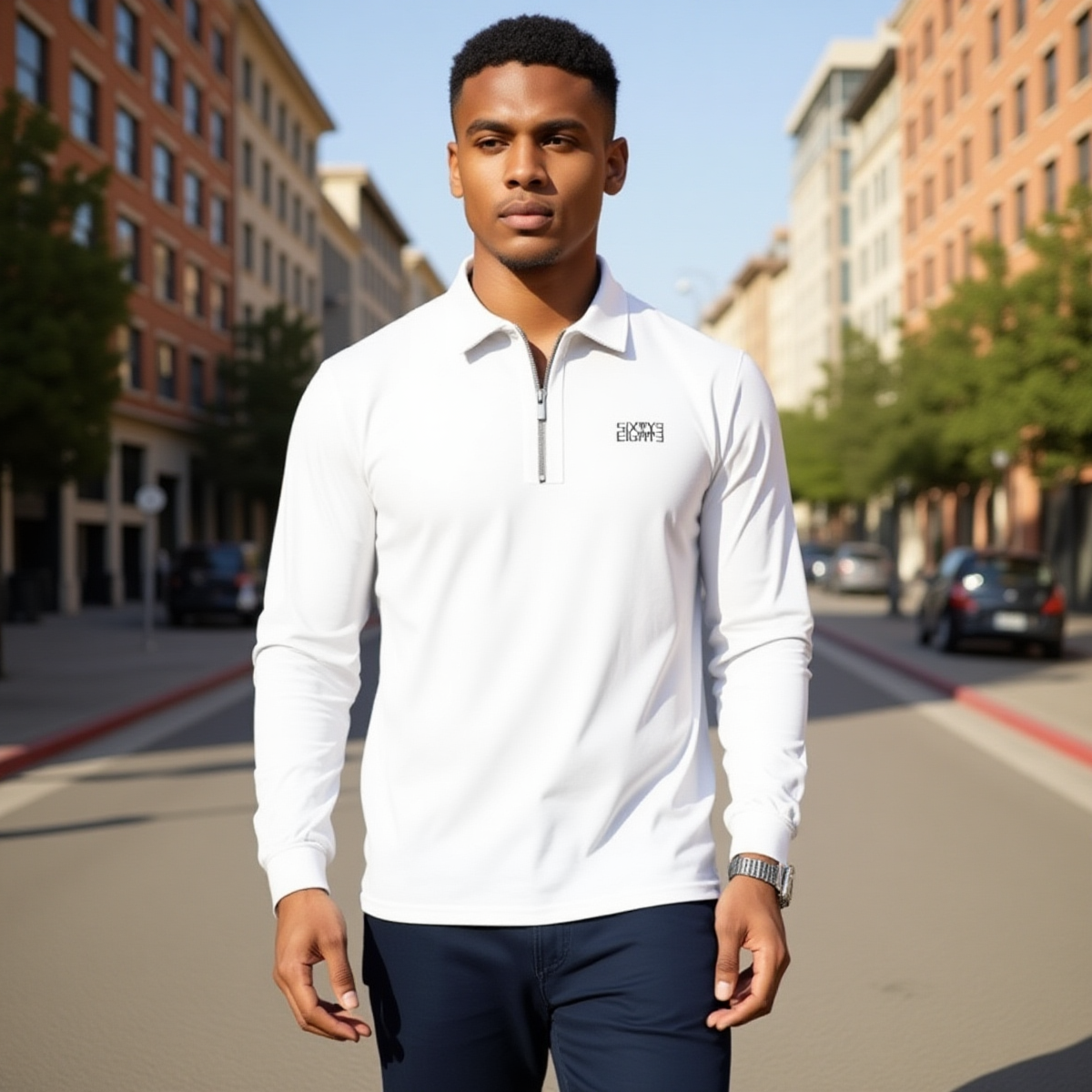 Sixty Eight 93 White Men’s Quarter Zip Pullover Sweatshirt
