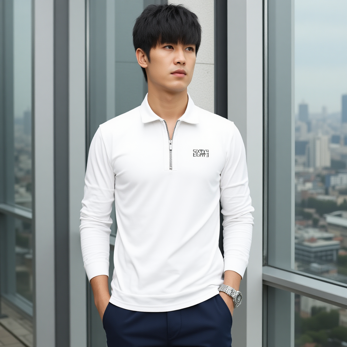 Sixty Eight 93 White Men’s Quarter Zip Pullover Sweatshirt