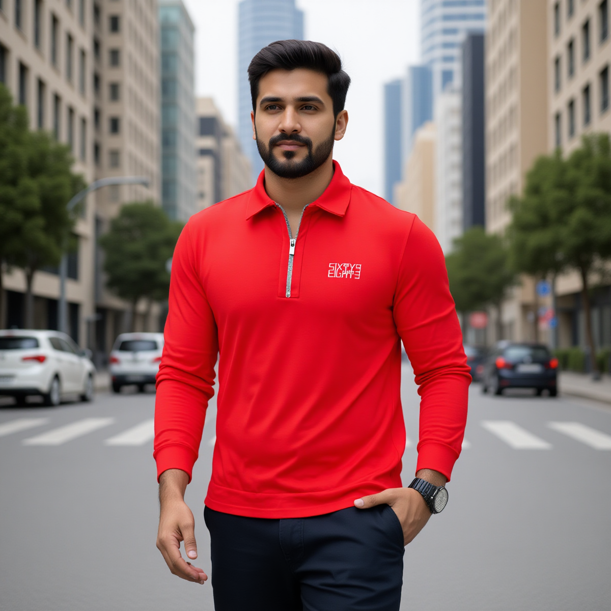 Sixty Eight 93 Red Men’s Quarter Zip Pullover Sweatshirt