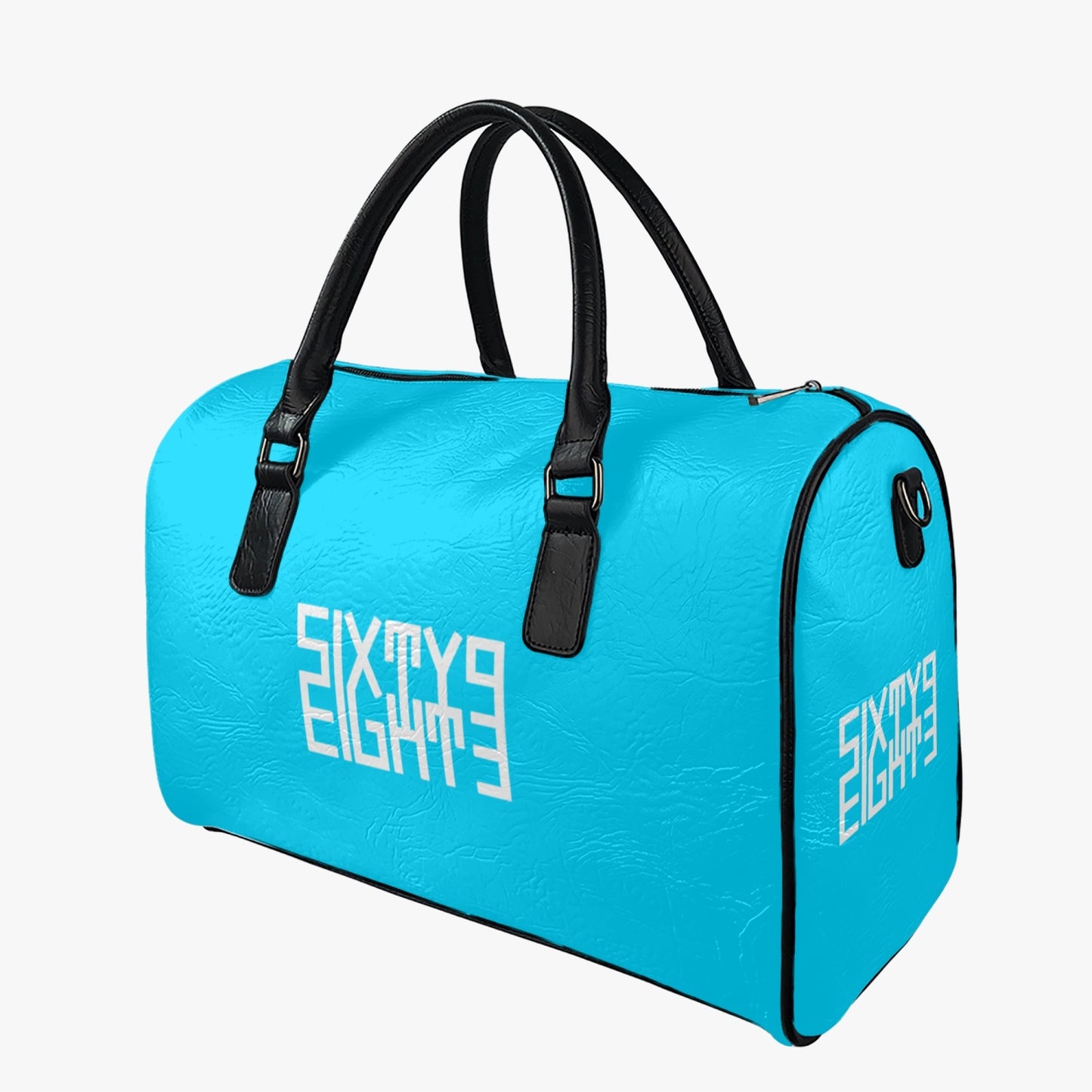 Sixty Eight 93 Logo White Aqua Blue Leather Portable Travel Bag