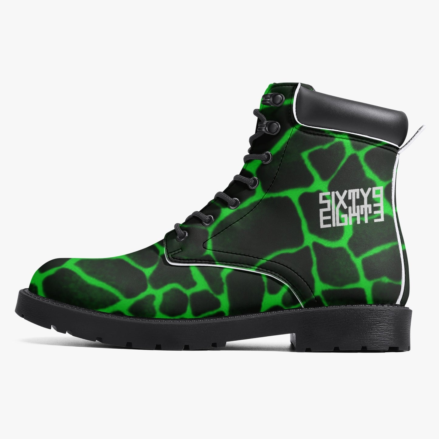 Sixty Eight 93 Logo White Boa Black Lime Leather Boots